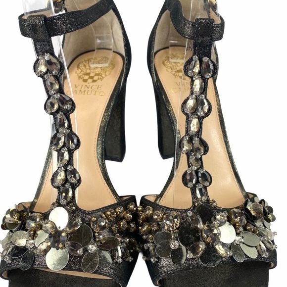Vince Camuto Serafine Jeweled Suede T-Strap Heels - Picture 6 of 16